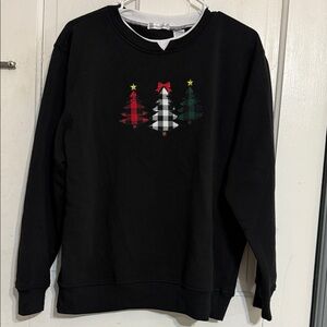 Hasting & Smith EUC Chic Black Christmas Holiday Sweater Christmas Tree Design